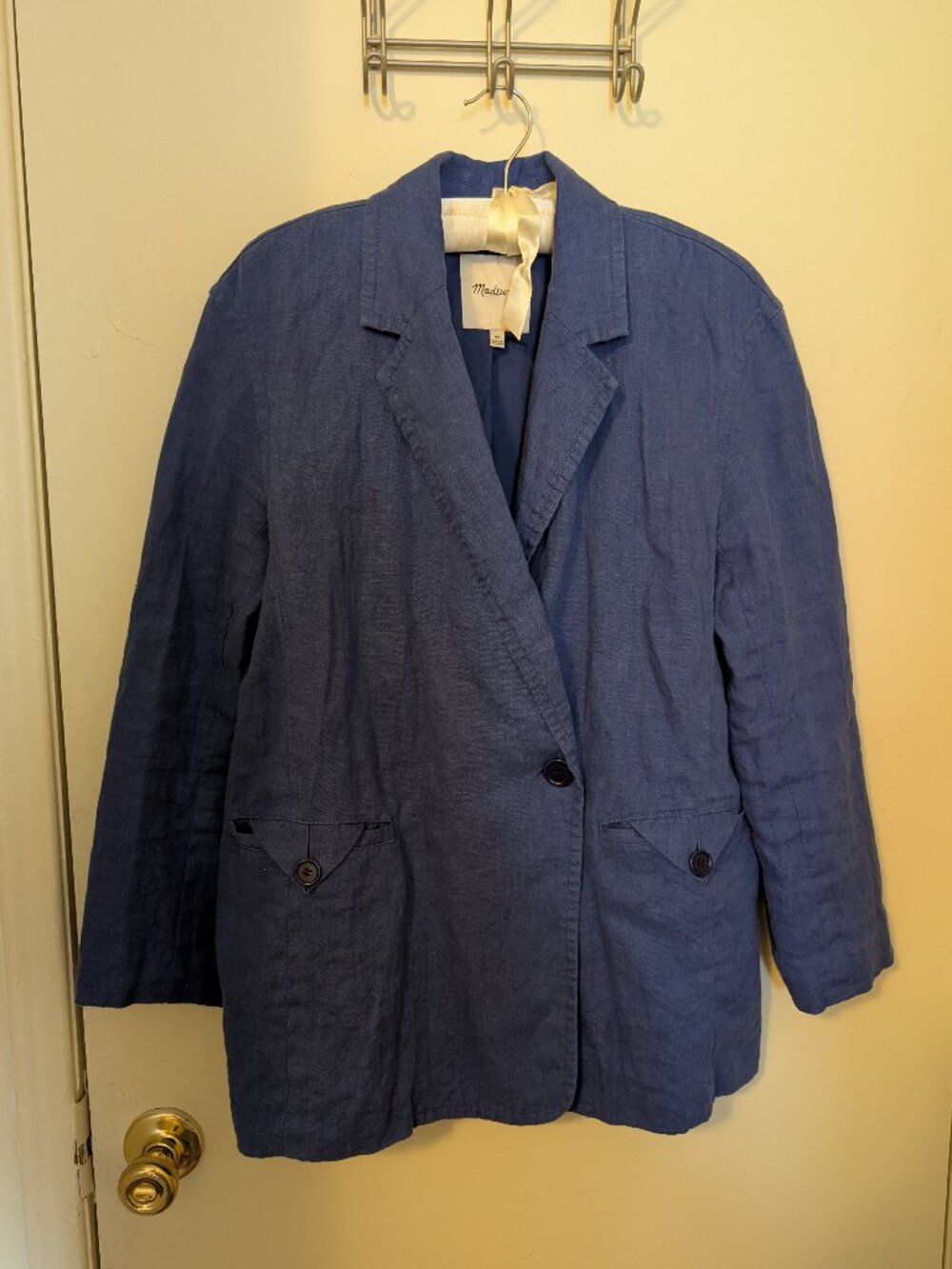 Madewell Blue Linen Double-Breasted Blazer Size XS